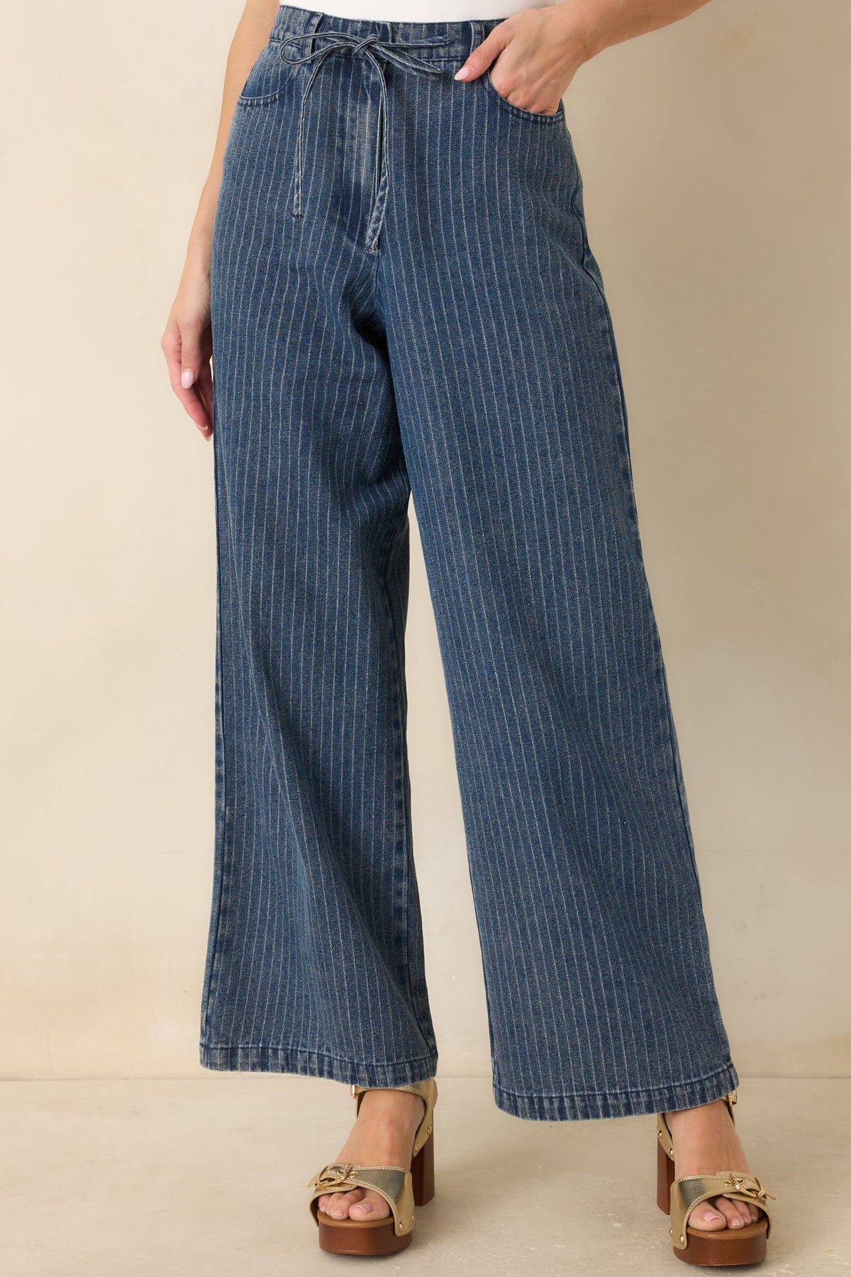 The County Line Indigo Stripe Cotton Denim Drawstring Pants