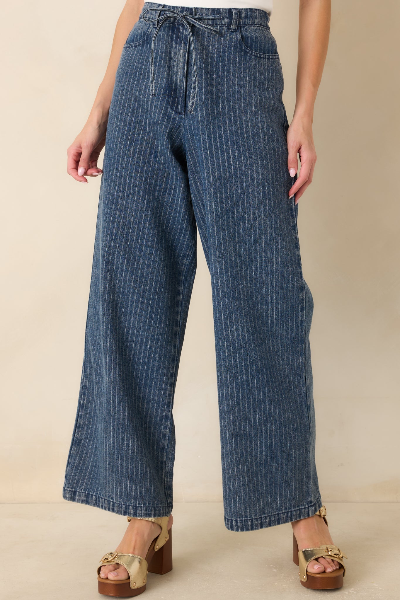 The County Line Indigo Stripe Cotton Denim Drawstring Pants