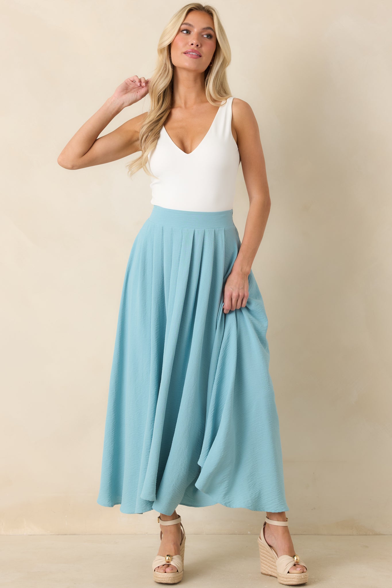 Ebb and Flow Turquoise Curved Hem Maxi Skirt