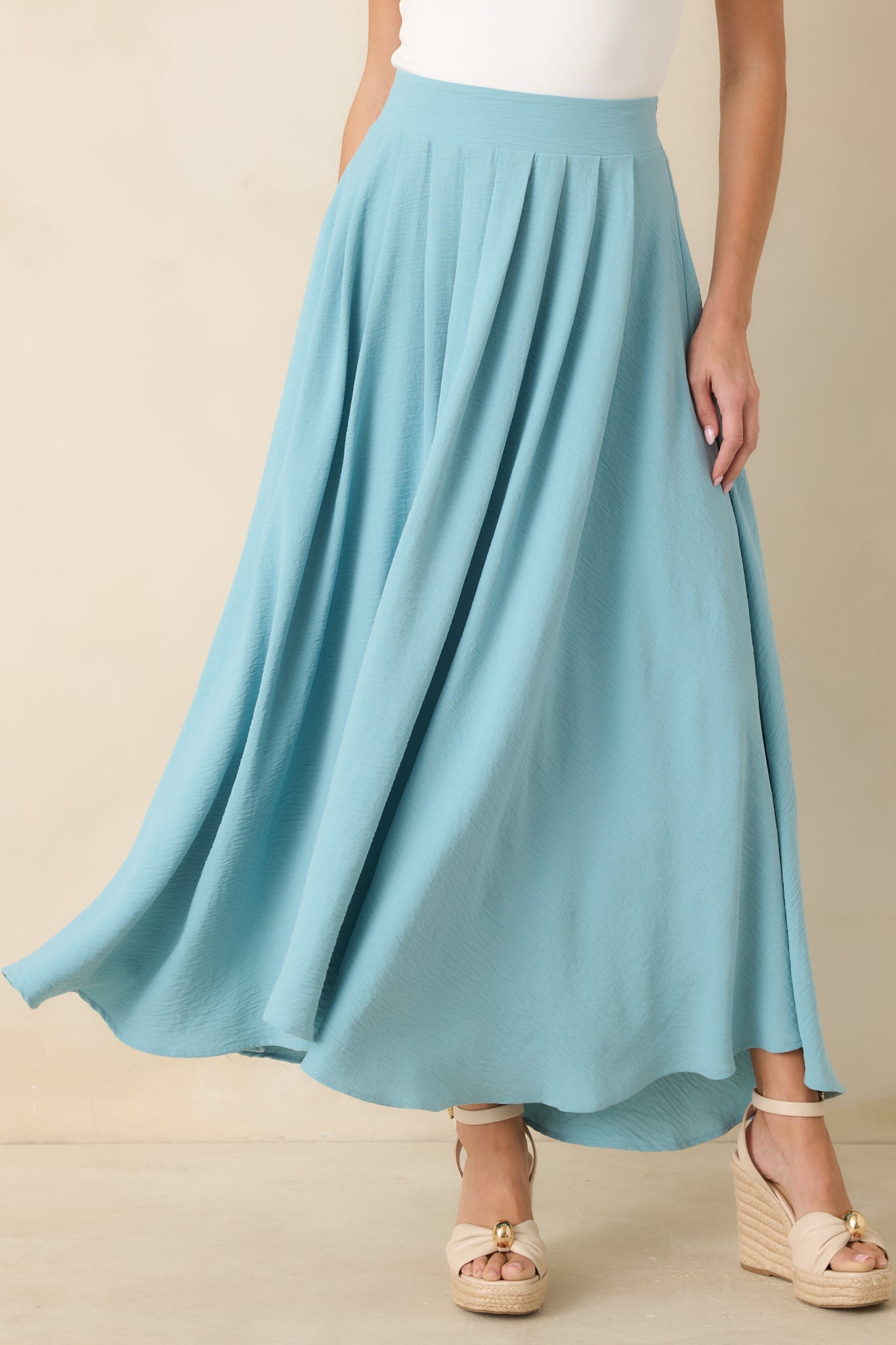 Ebb and Flow Turquoise Curved Hem Maxi Skirt