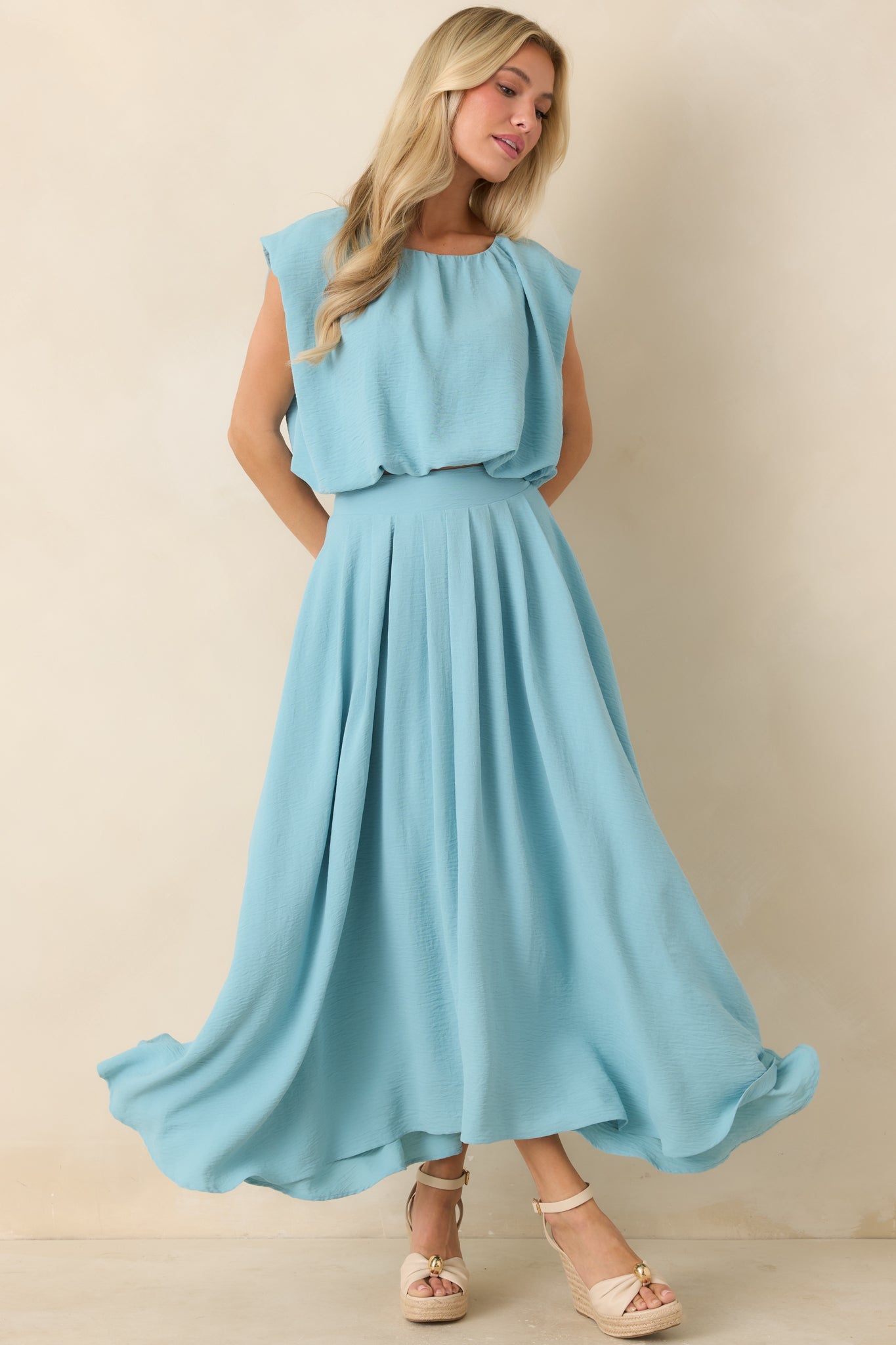 Ebb and Flow Turquoise Curved Hem Maxi Skirt