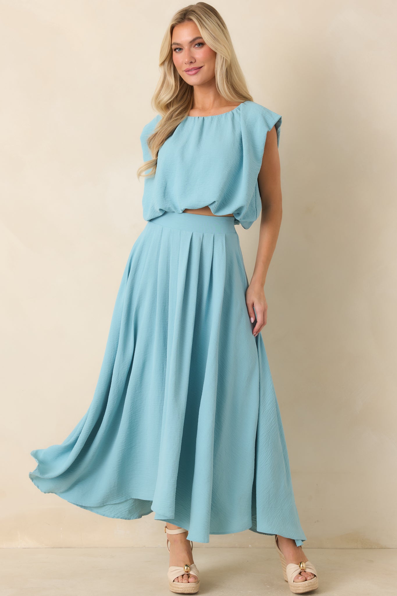 Ebb and Flow Turquoise Blouson Crop Top