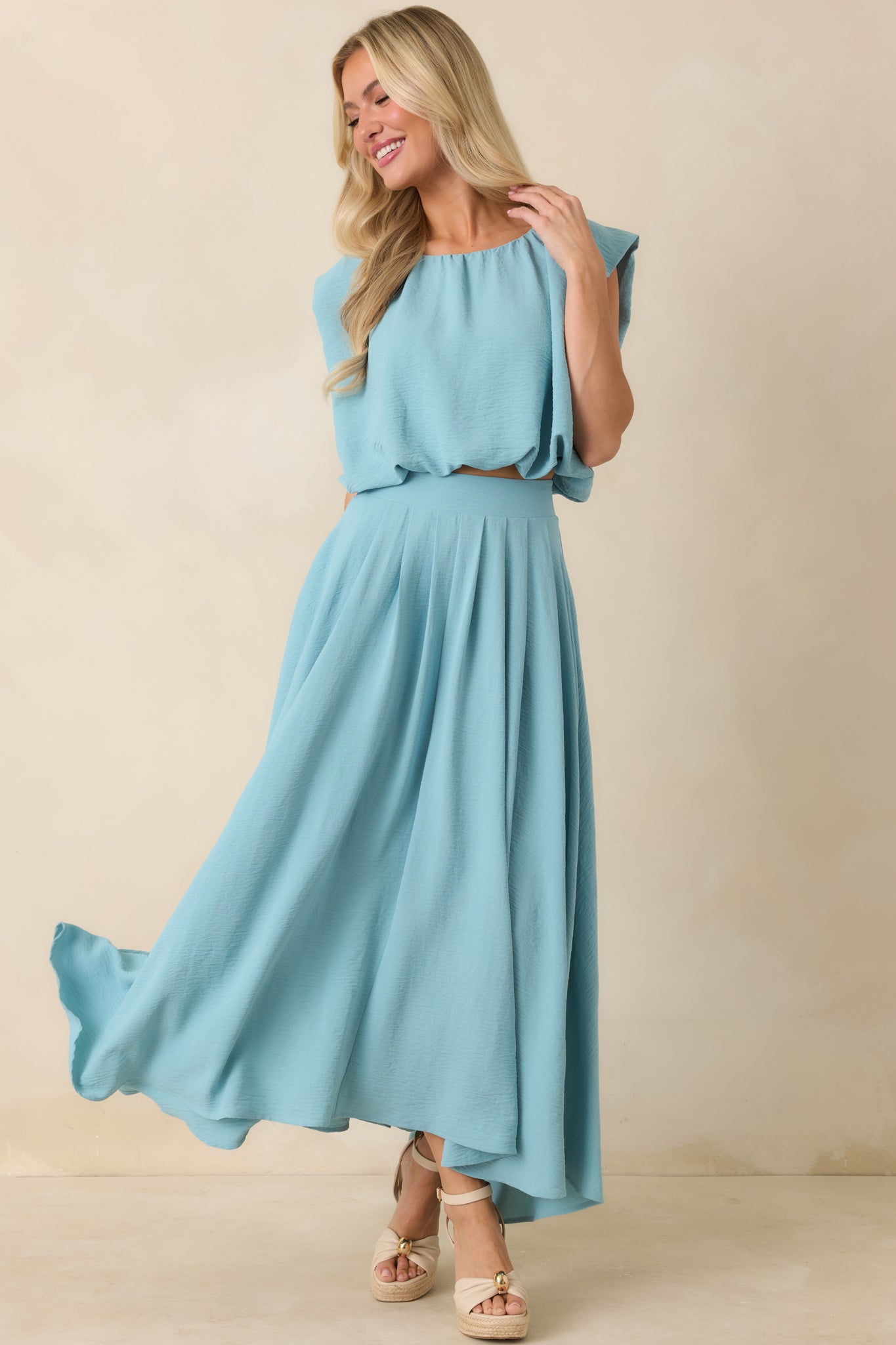 Ebb and Flow Turquoise Curved Hem Maxi Skirt