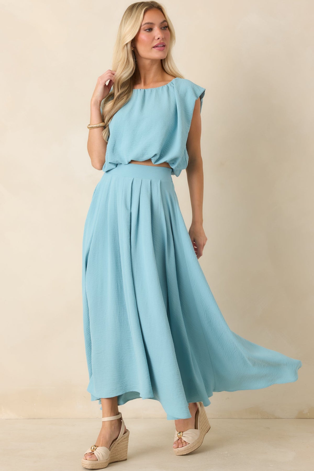 Ebb and Flow Turquoise Blouson Crop Top