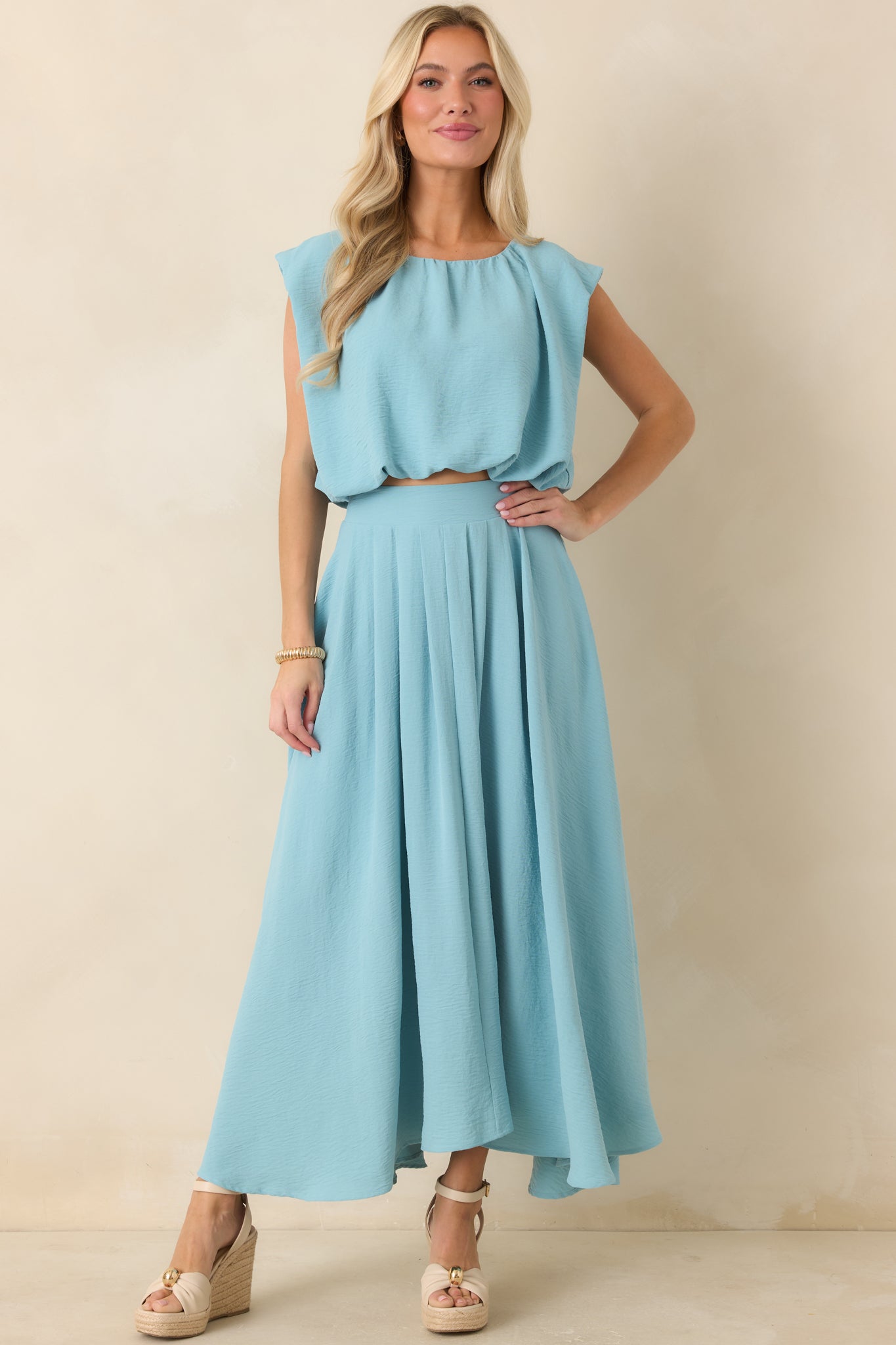 Ebb and Flow Turquoise Blouson Crop Top