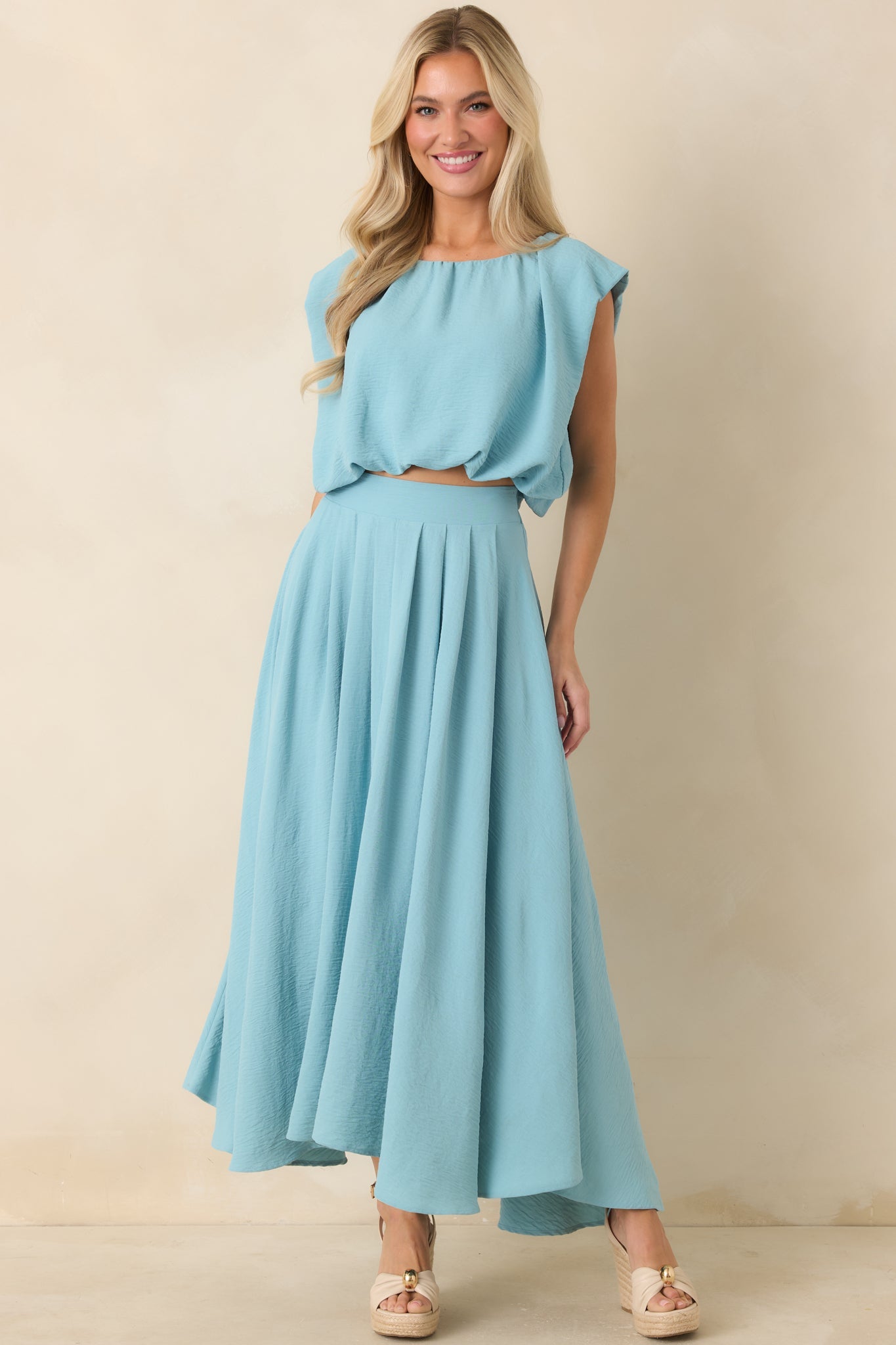 Ebb and Flow Turquoise Blouson Crop Top