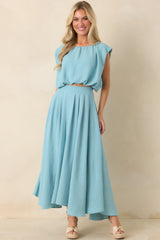 Ebb and Flow Turquoise Curved Hem Maxi Skirt