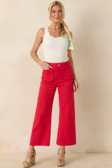 Prosperina Miller Cherry Red Cotton Scalloped Pocket Pants