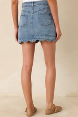 Bend the Rules Medium Wash Cotton Denim Scalloped Mini Skirt