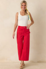 Prosperina Miller Cherry Red Cotton Scalloped Pocket Pants