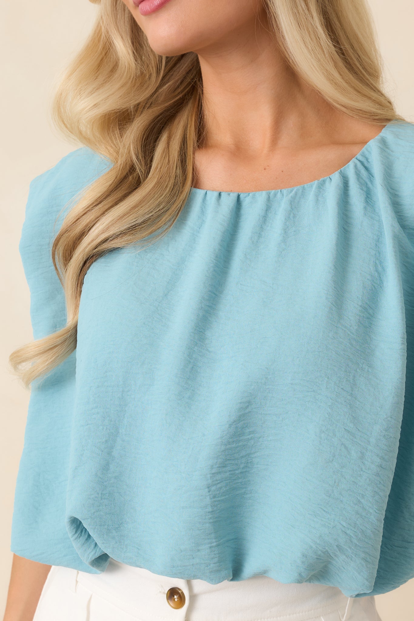 Ebb and Flow Turquoise Blouson Crop Top