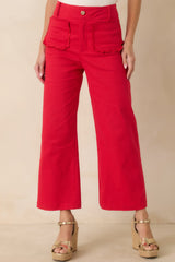 Prosperina Miller Cherry Red Cotton Scalloped Pocket Pants