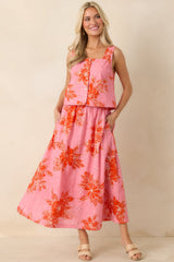 Just One of Those Days Pink & Red Floral Cotton Maxi Skirt