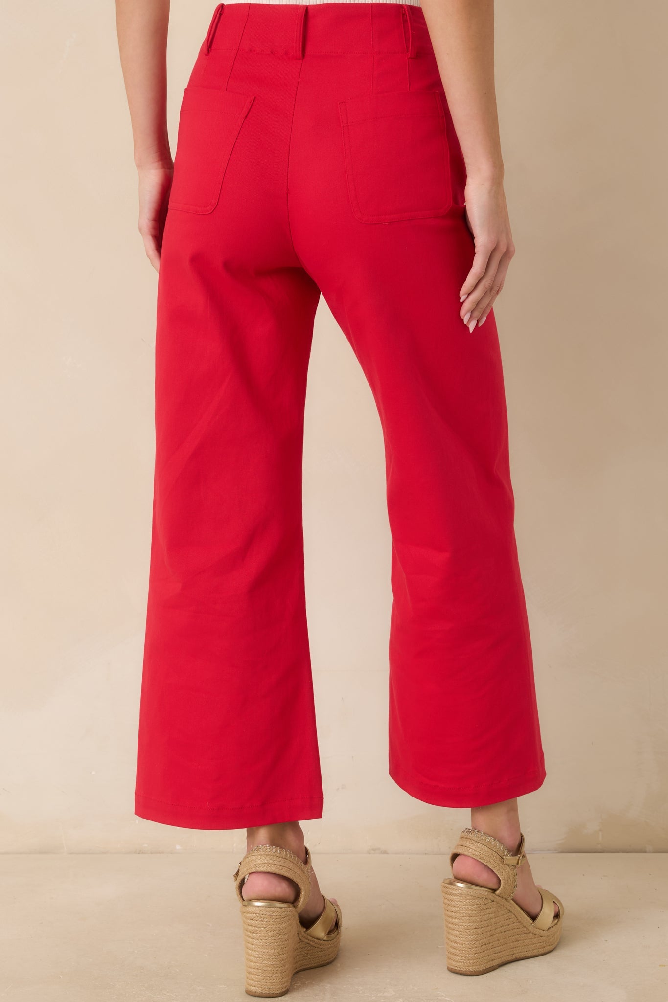 Prosperina Miller Cherry Red Cotton Scalloped Pocket Pants