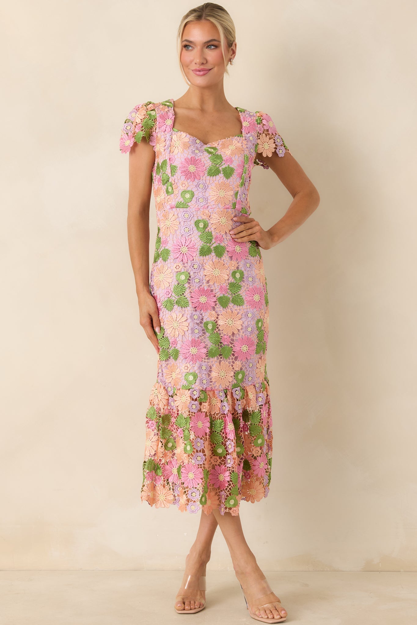 My Debut Lavender Embroidered Floral Midi Dress