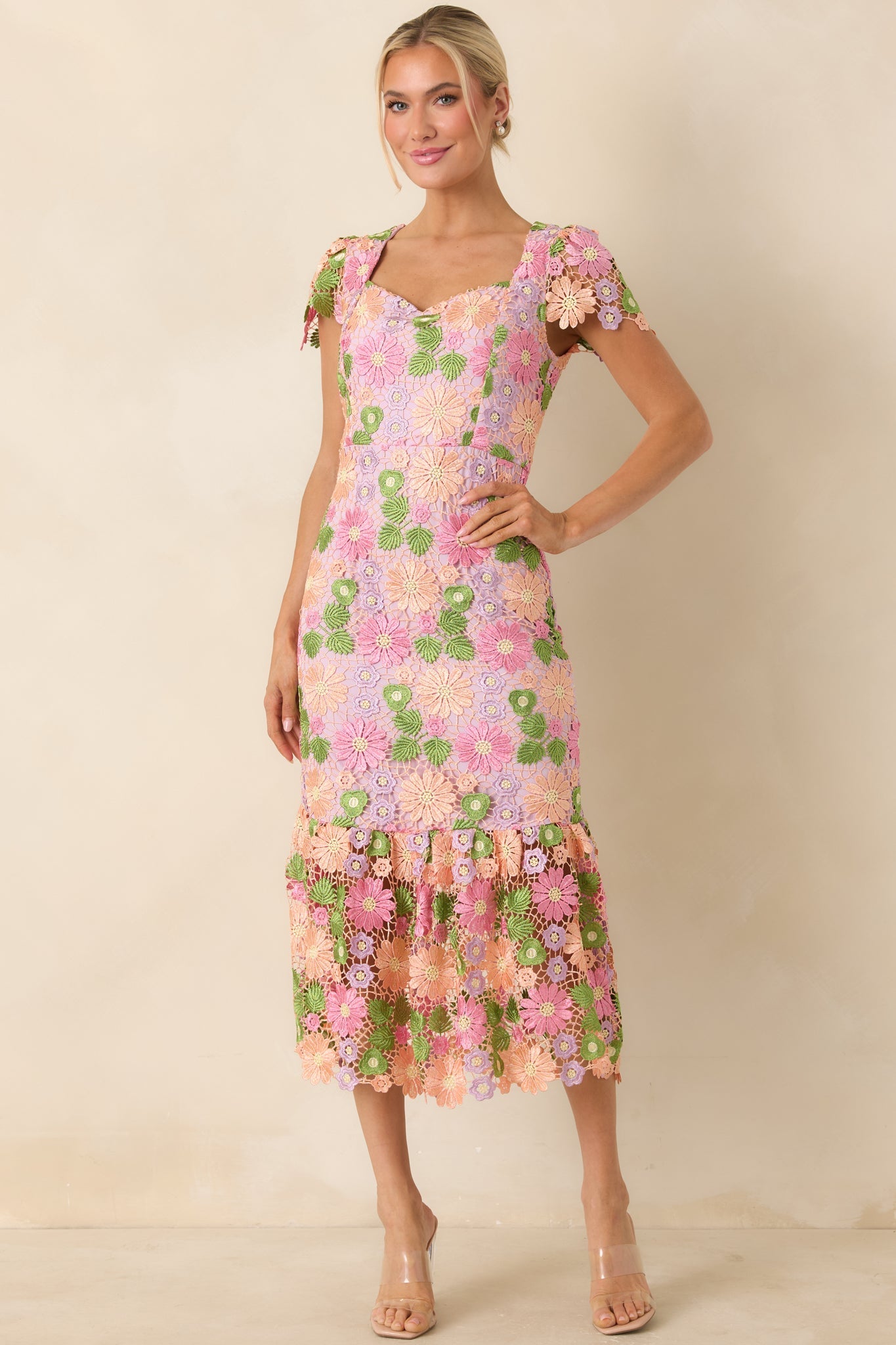 My Debut Lavender Embroidered Floral Midi Dress