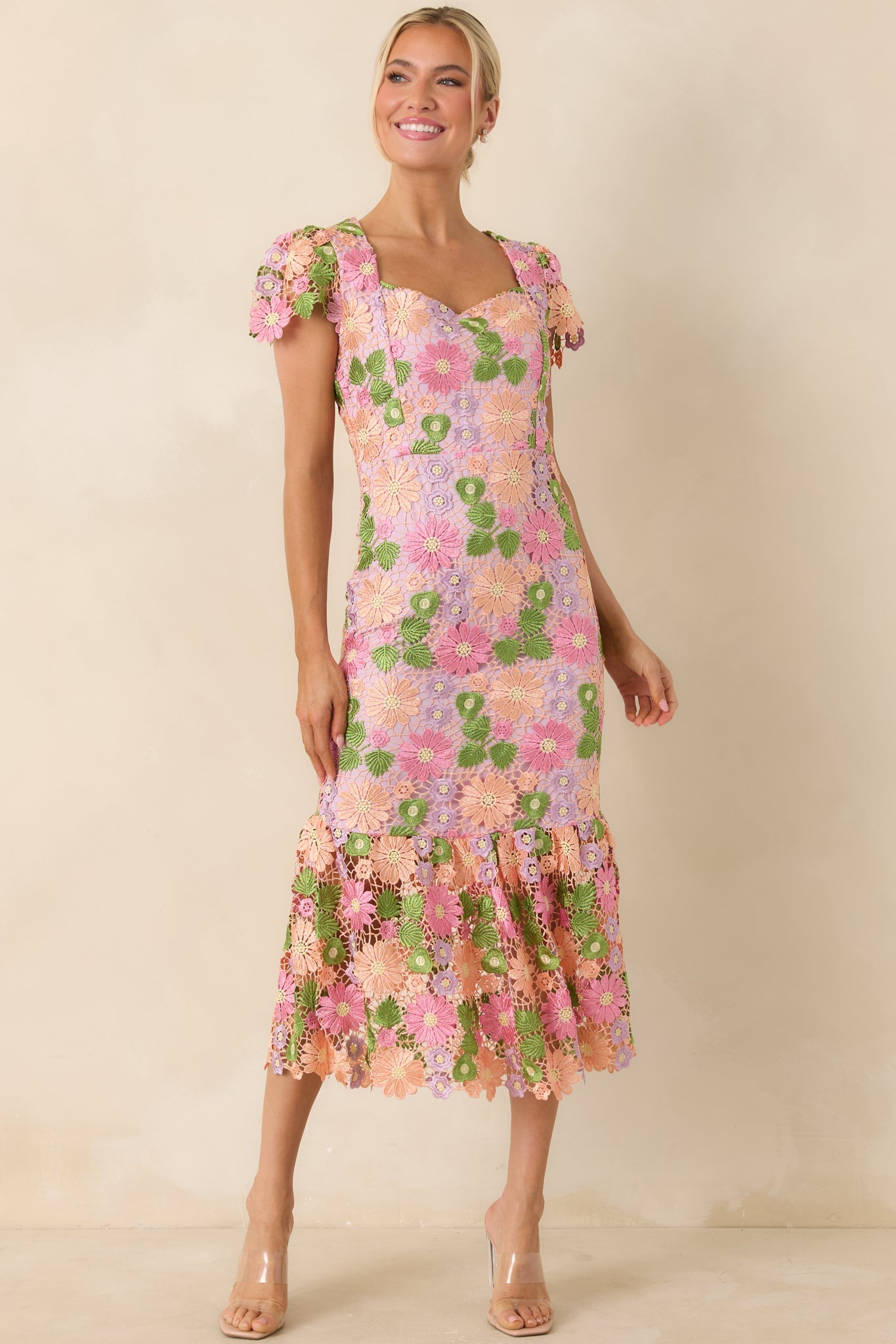 My Debut Lavender Embroidered Floral Midi Dress