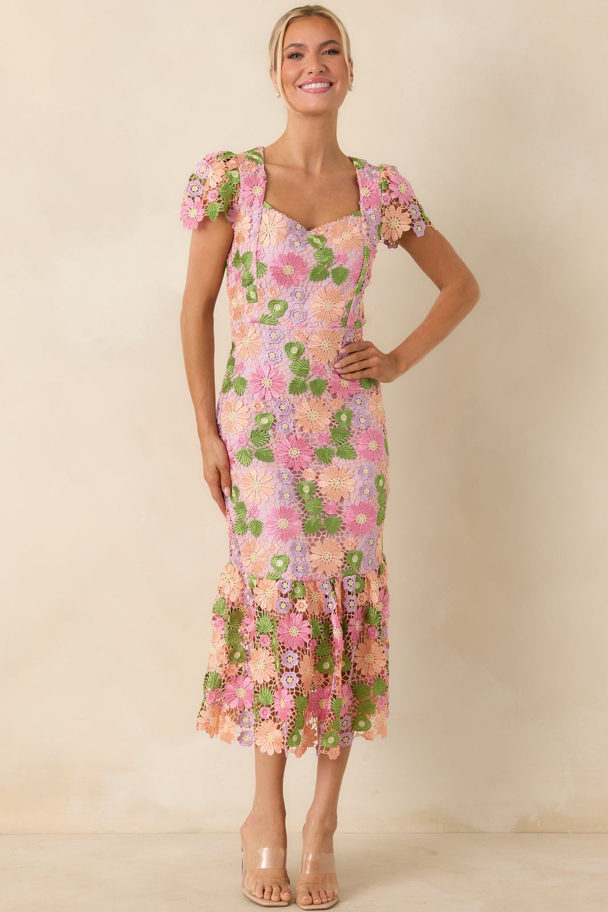 My Debut Lavender Embroidered Floral Midi Dress