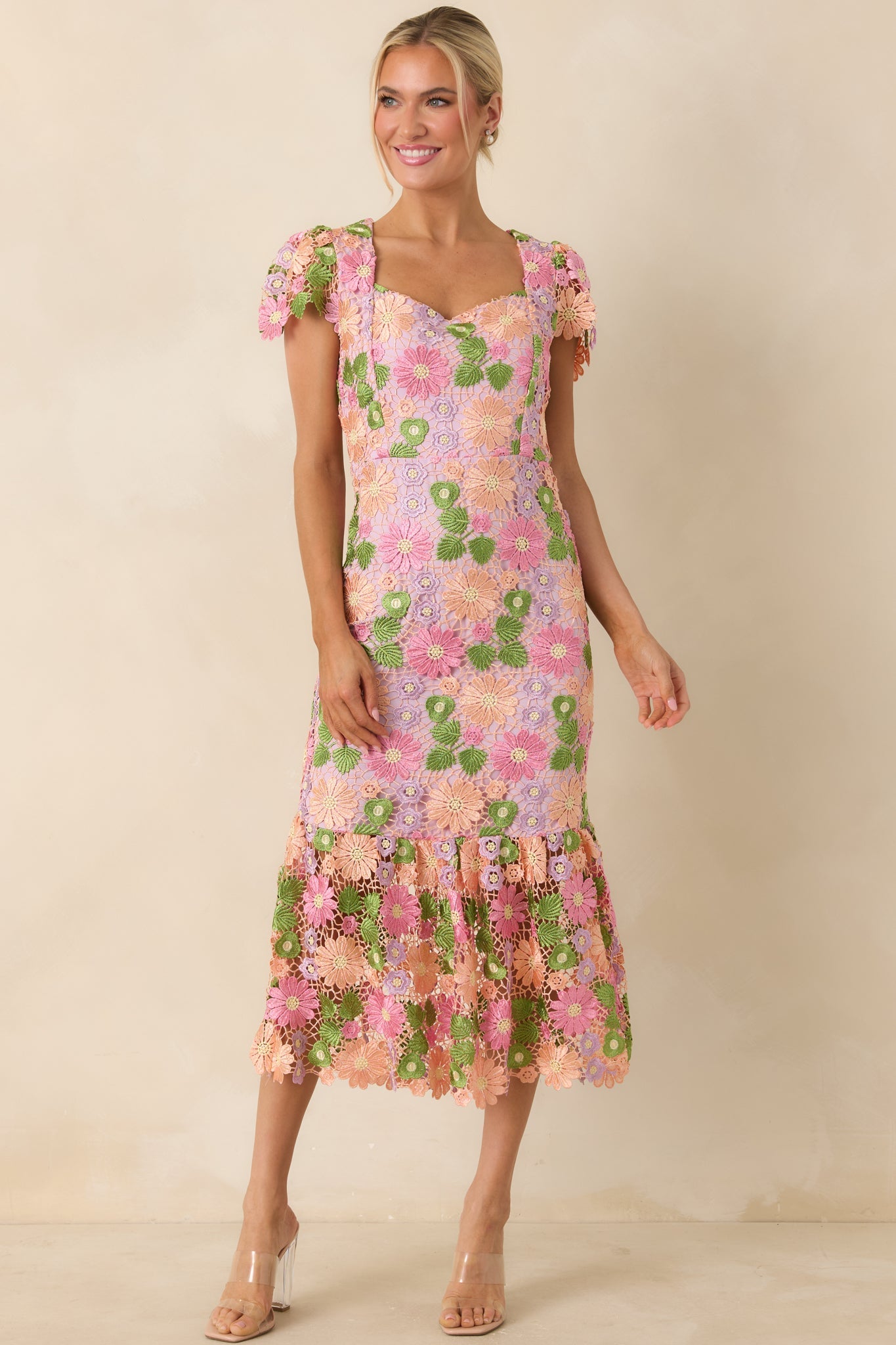 My Debut Lavender Embroidered Floral Midi Dress