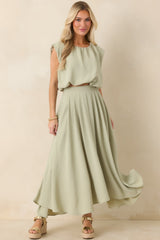 Ebb and Flow Sage Green Blouson Crop Top