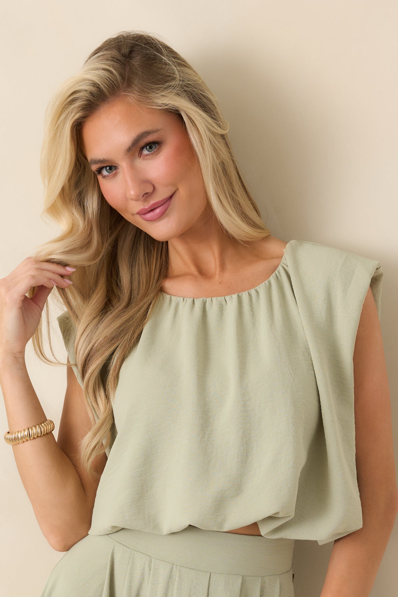 Ebb and Flow Sage Green Blouson Crop Top