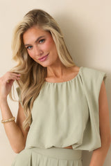 Ebb and Flow Sage Green Blouson Crop Top