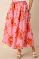 Just One of Those Days Pink & Red Floral Cotton Maxi Skirt