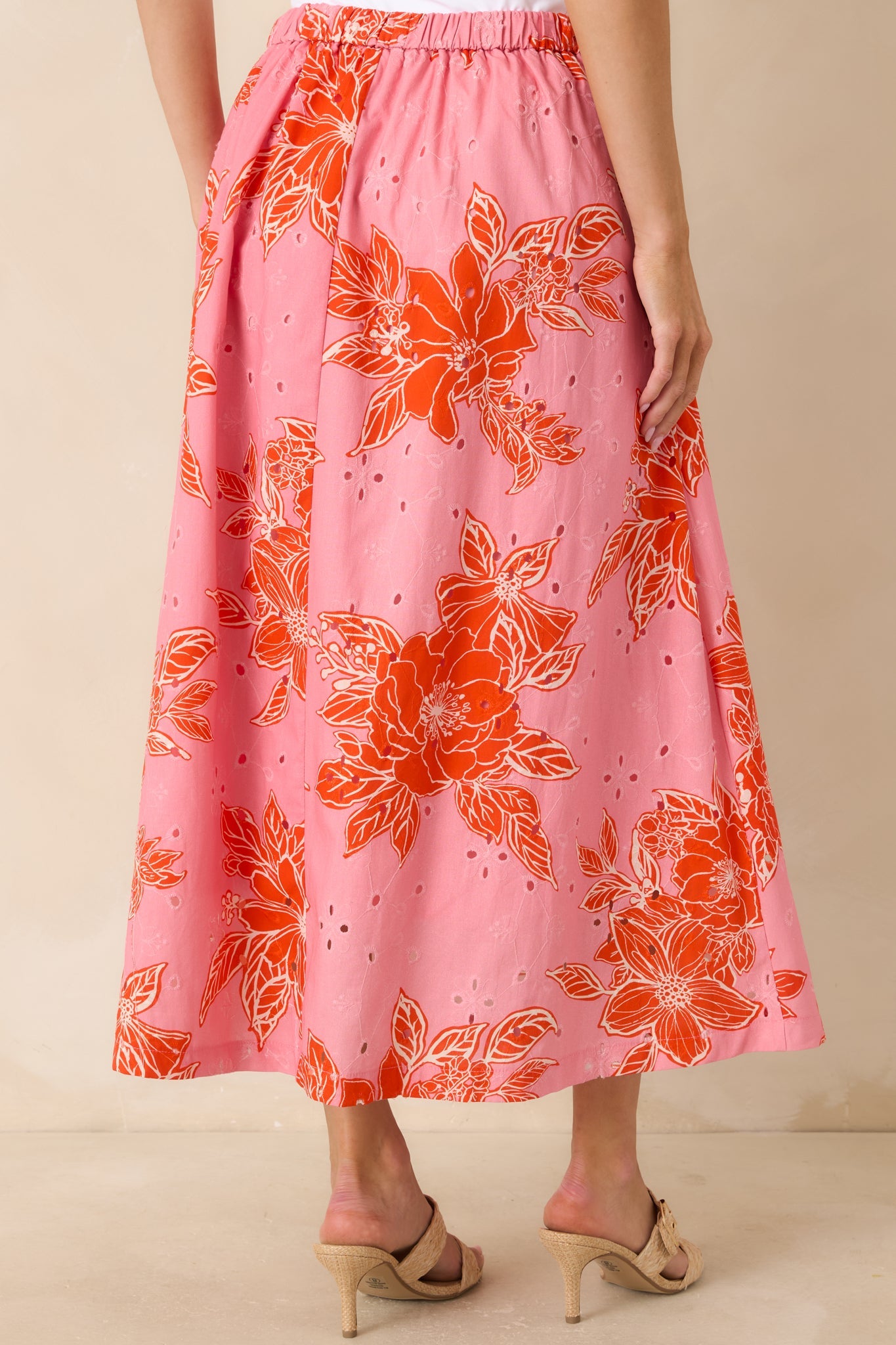 Just One of Those Days Pink & Red Floral Cotton Maxi Skirt