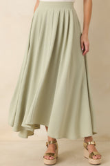 Ebb and Flow Sage Green Curved Hem Maxi Skirt