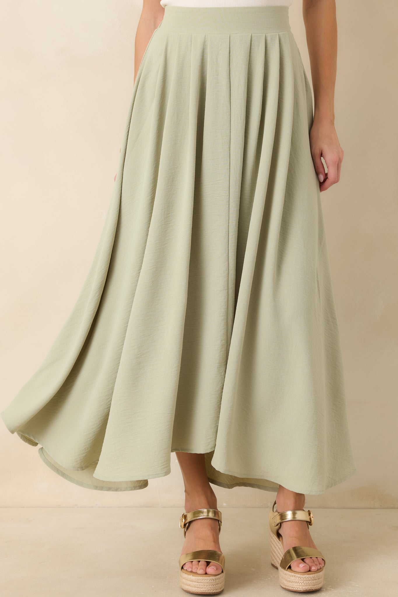 Ebb and Flow Sage Green Curved Hem Maxi Skirt