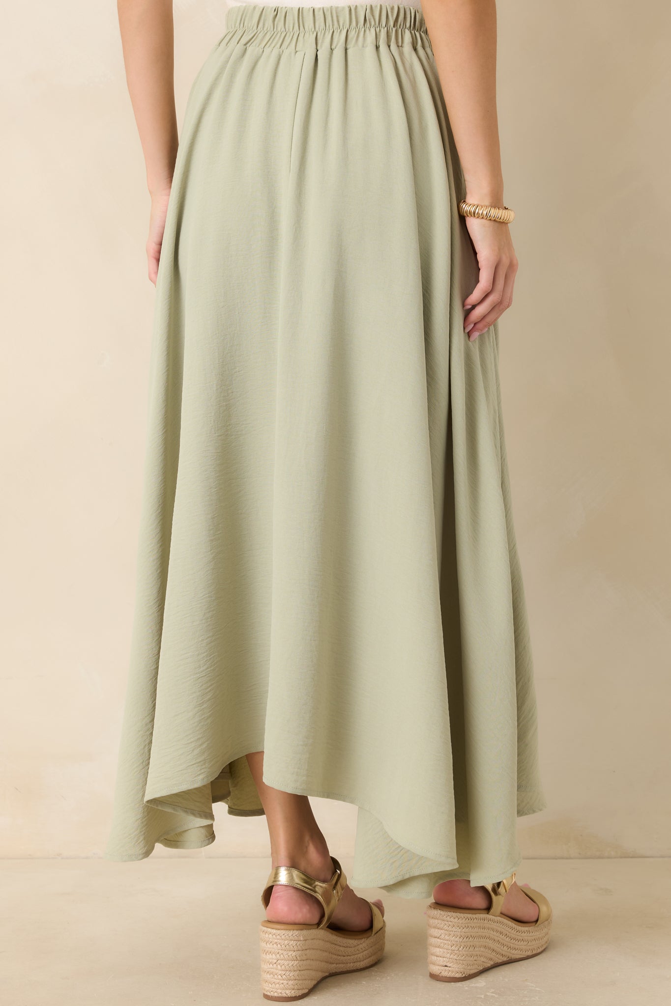 Ebb and Flow Sage Green Curved Hem Maxi Skirt