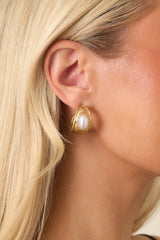 Take It From Here Gold Textured Oval Pearl Hoop Earrings