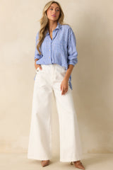 Coastline Cruise Blue Stripe Chambray Button Front Top