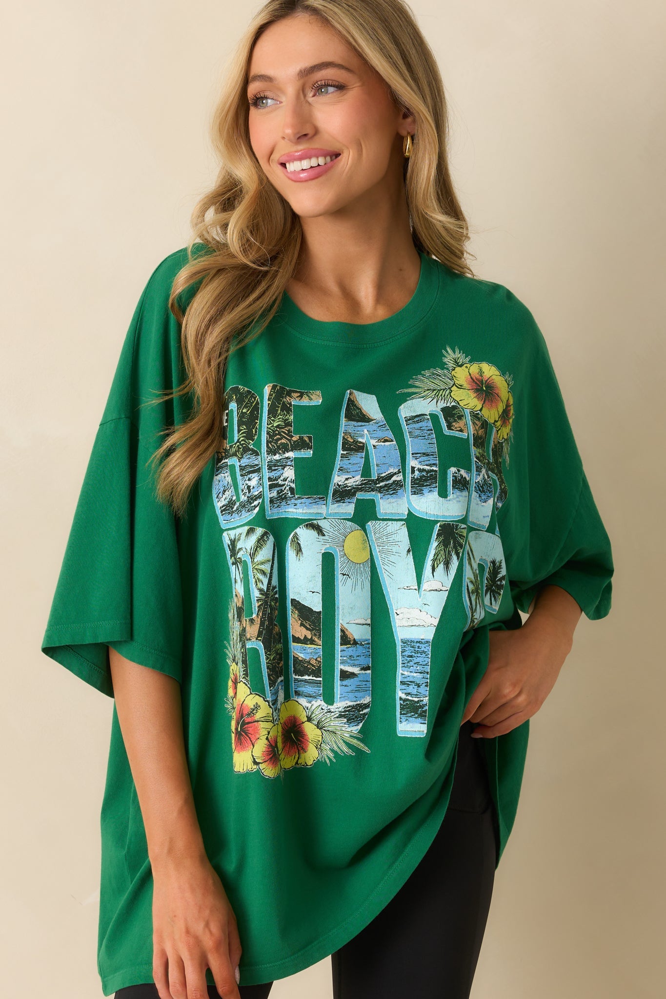 The Beach Boys Green Cotton Tropical Stack Oversized Tee