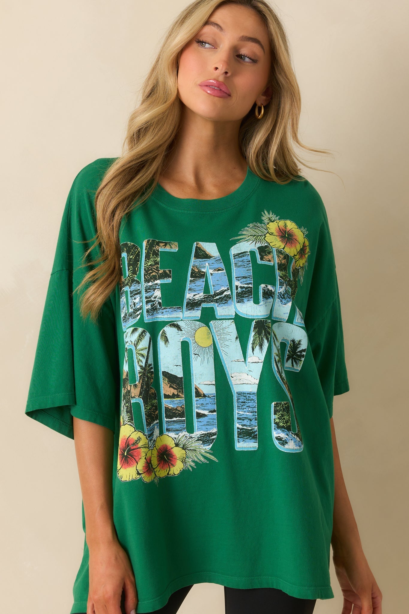 The Beach Boys Green Cotton Tropical Stack Oversized Tee