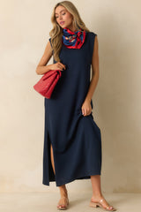 Between Now And Then Navy Cotton Sleeveless Maxi Dress