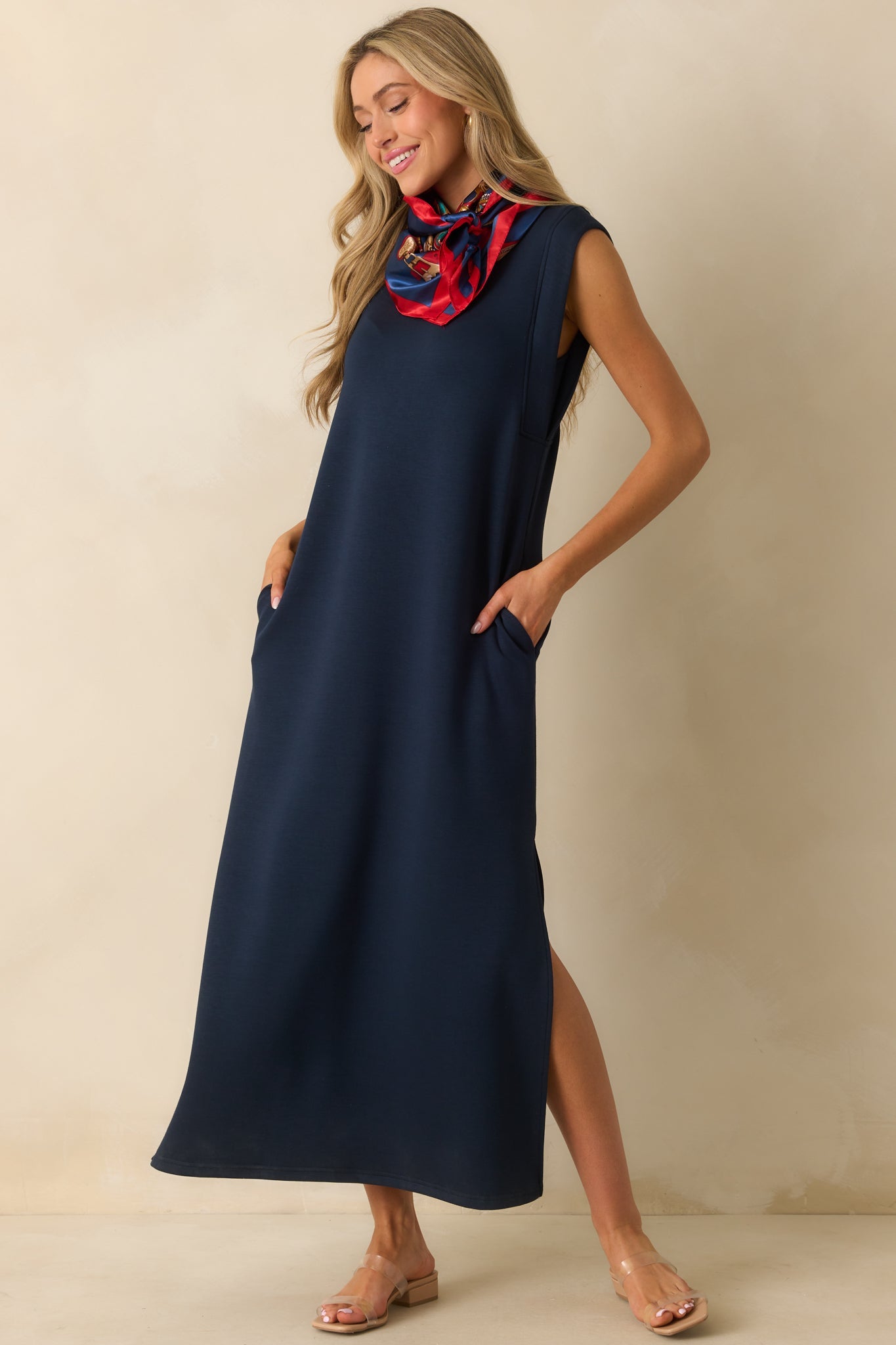 Between Now And Then Navy Cotton Sleeveless Maxi Dress