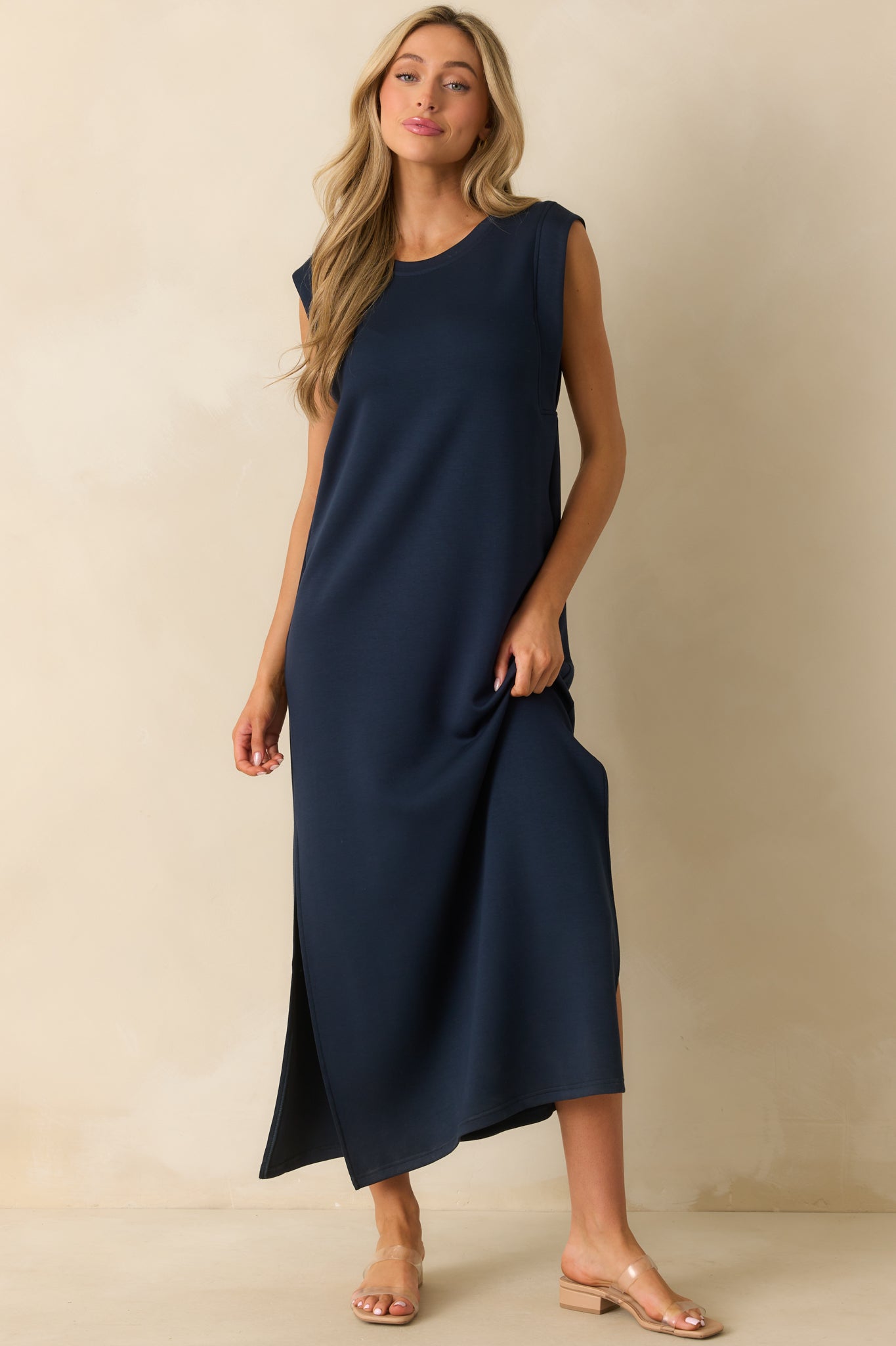 Between Now And Then Navy Cotton Sleeveless Maxi Dress