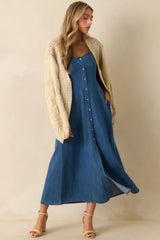 Z Supply Medium Wash Cotton Angel Eyes Denim Midi Dress