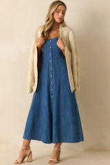 Z Supply Medium Wash Cotton Angel Eyes Denim Midi Dress