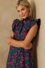 This Time Around Red Floral Print Cotton Flutter Sleeve Maxi Dress