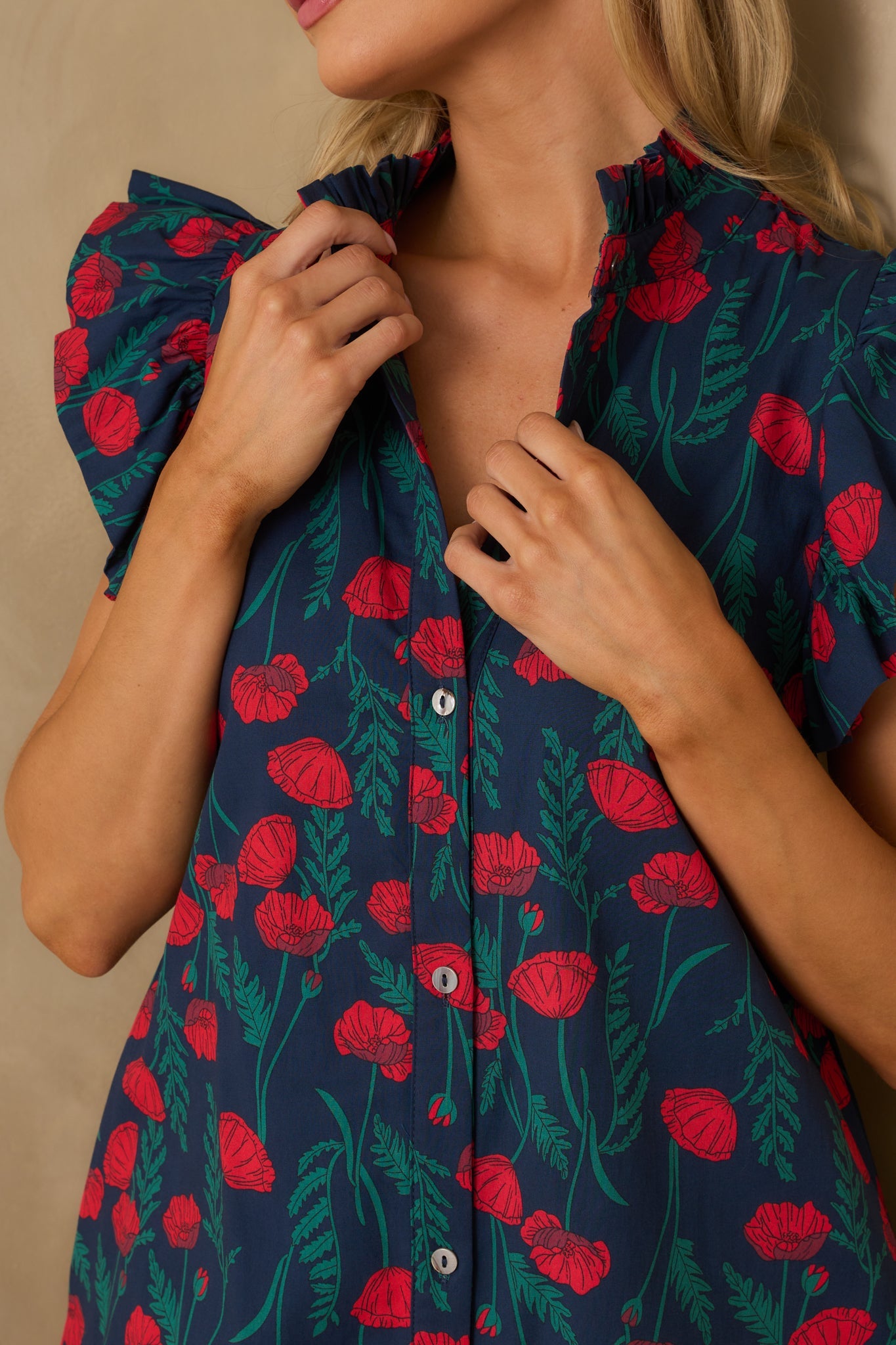 This Time Around Red Floral Print Cotton Flutter Sleeve Maxi Dress