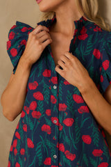 This Time Around Red Floral Print Cotton Flutter Sleeve Maxi Dress