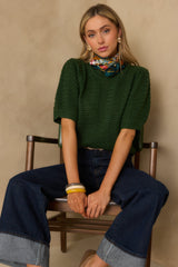 I Took My Chance Hunter Green Knit Short Sleeve Sweater