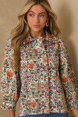 Seems Like It Red Multi Print Cotton Button Front Top
