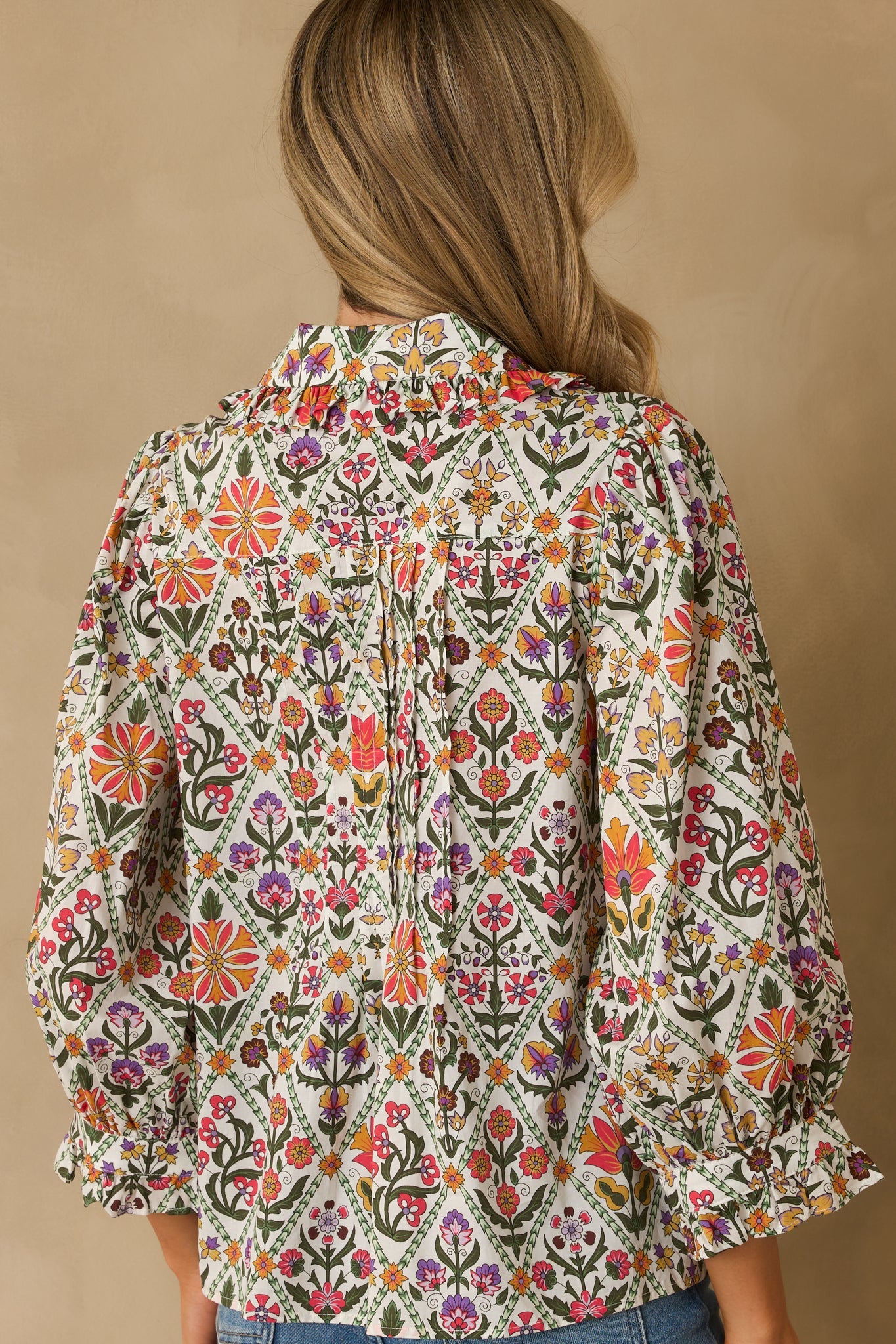 Seems Like It Red Multi Print Cotton Button Front Top