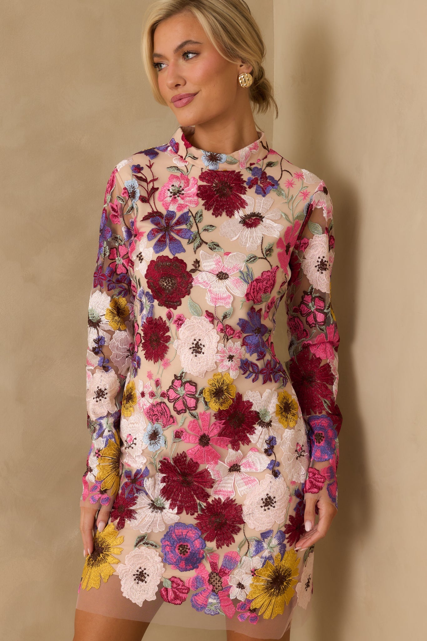 Petals Of Time Fuchsia Multi Floral Mini Dress
