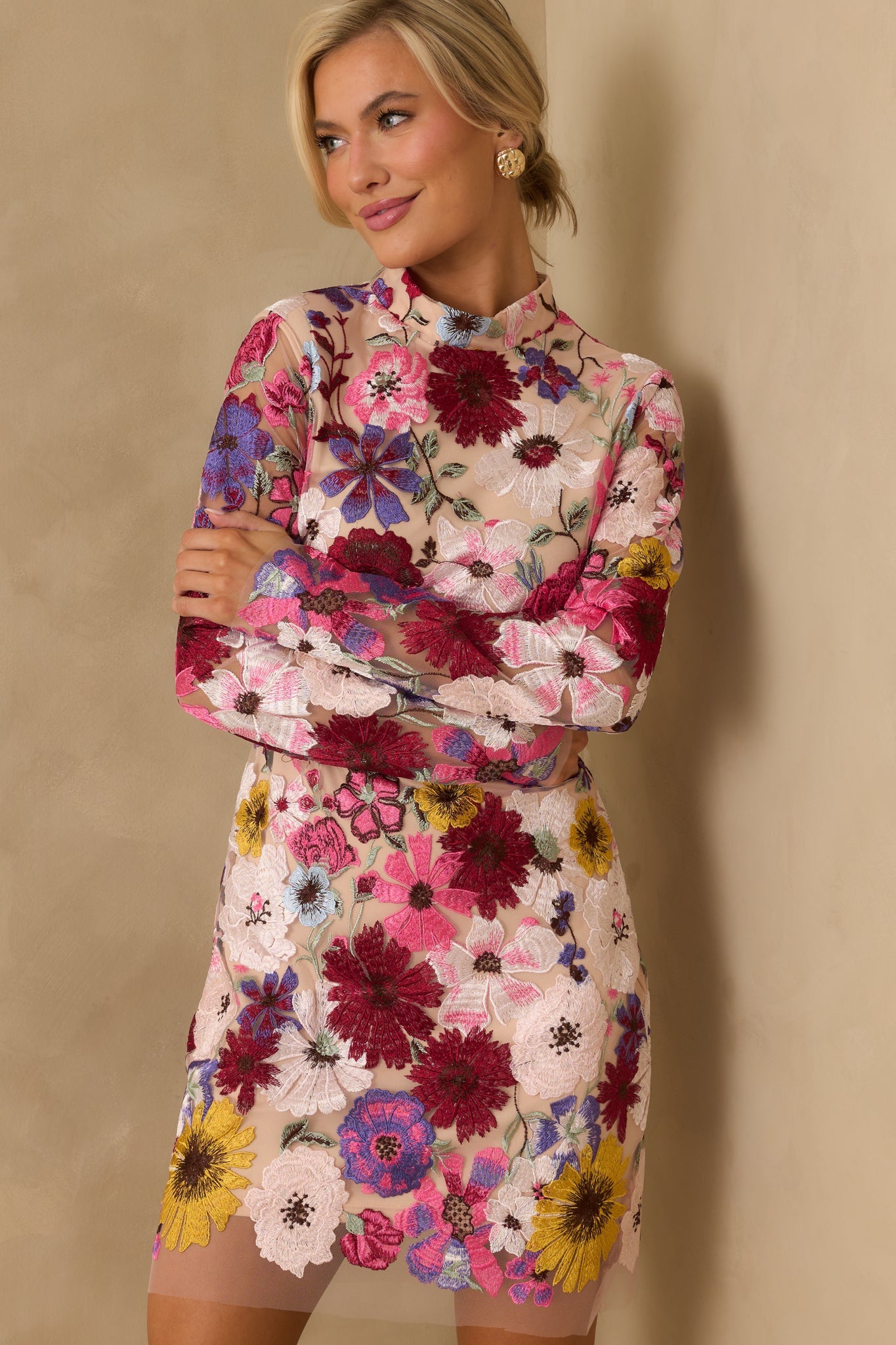 Petals Of Time Fuchsia Multi Floral Mini Dress