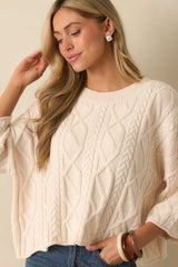 From The Start Ivory Cable Knit Cotton Crew Neck Sweater