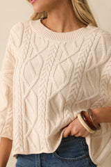 From The Start Ivory Cable Knit Cotton Crew Neck Sweater
